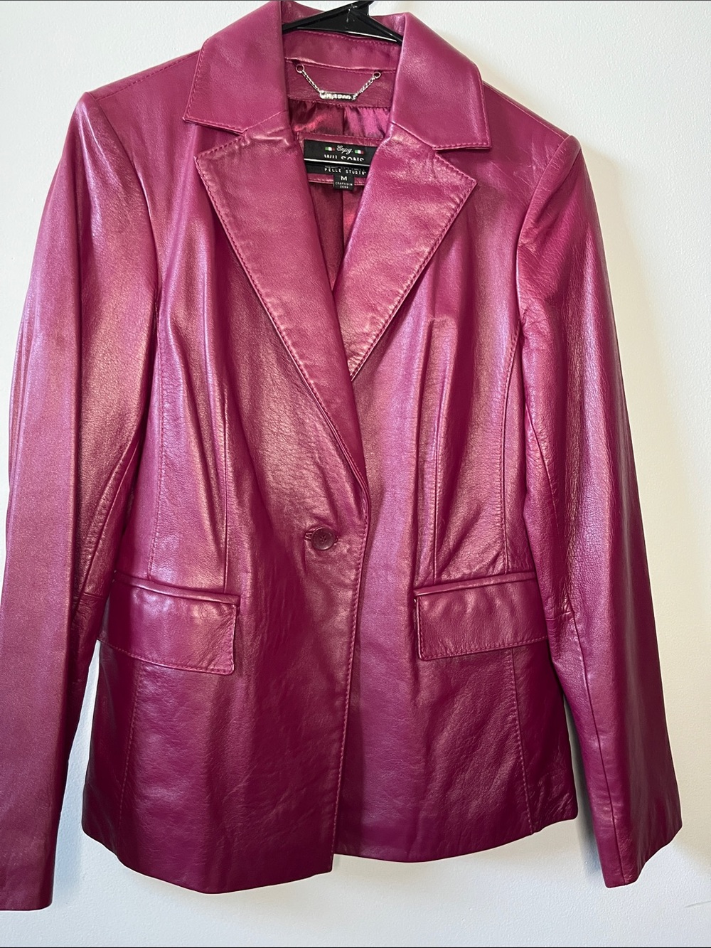vintage Wilsons Leather Pelle Studio single-button leather blazer fuchsia pink
